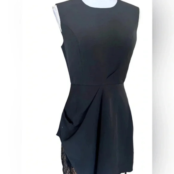 Lattelier Asymmetric Lace Hem Fit and Flare Gather Little Black Dress Sz XL - Picture 6 of 13